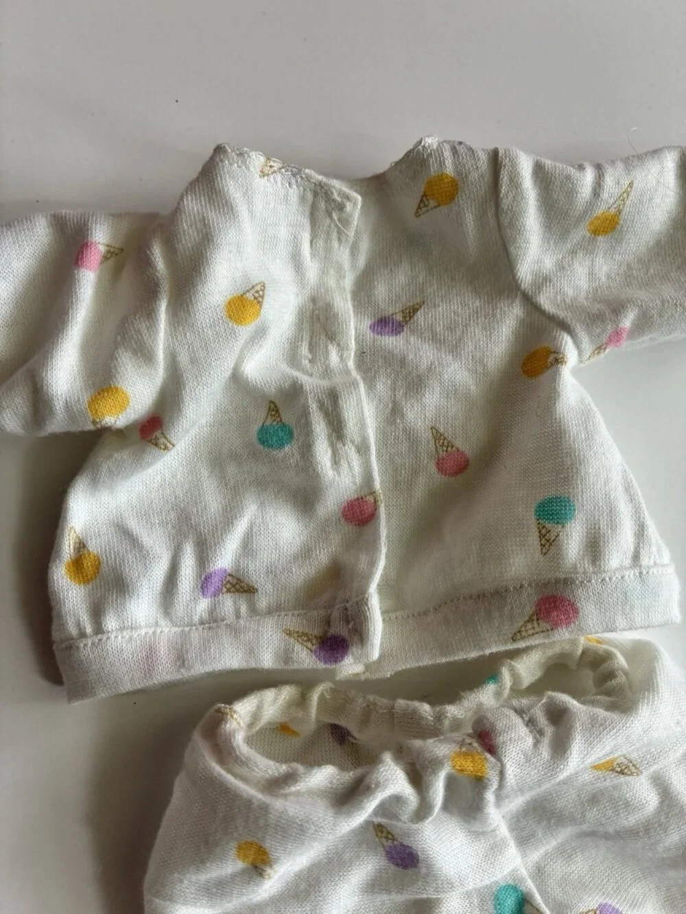 Vintage Doll Pajama Set Ice Cream Print White Lounge Outfit Clothes 2 Pc